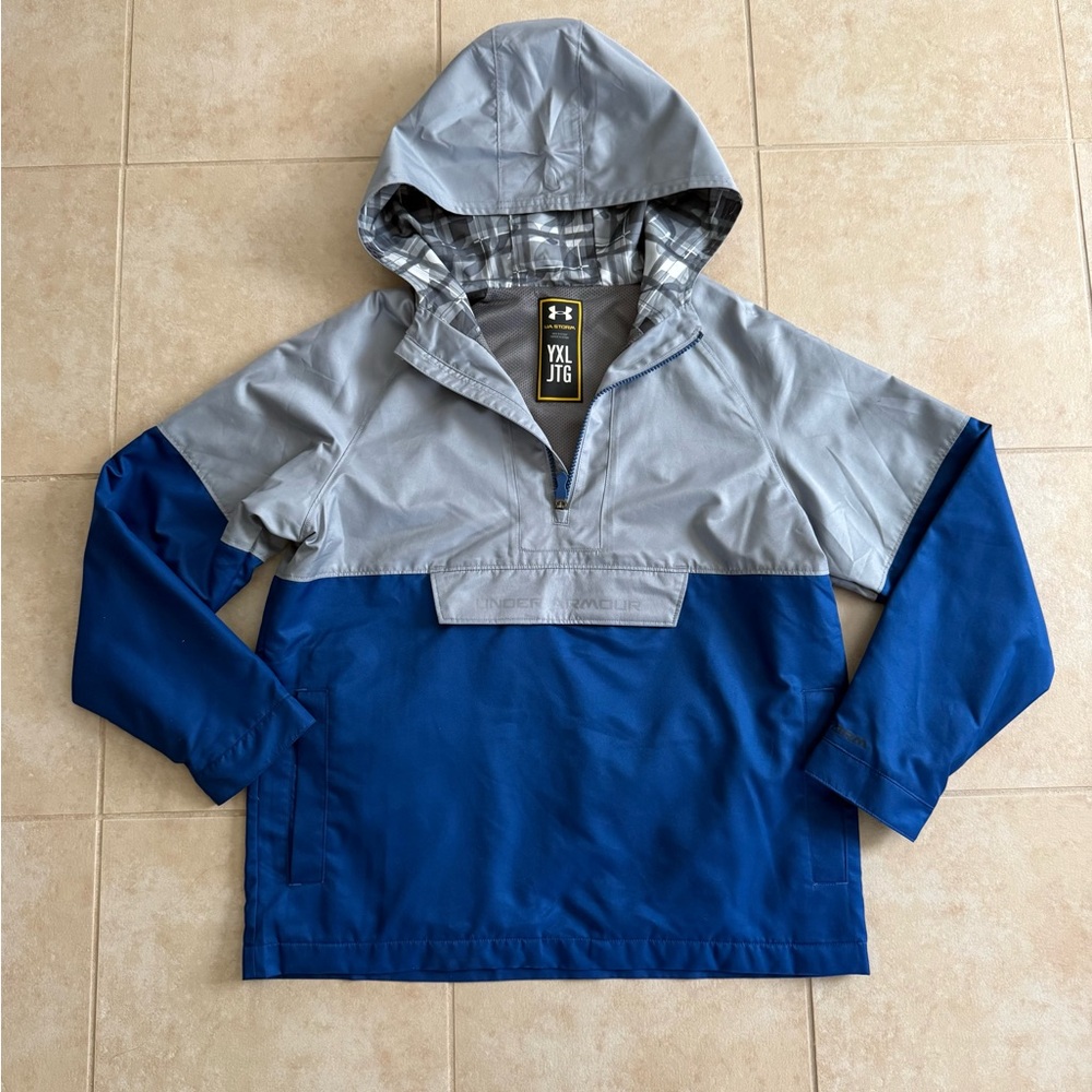 Under Armour Boys YXL Youth XL Blue and Gray UA Storm Raincoat Wind Breaker Kids - Picture 1 of 6